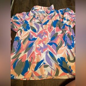 Multicolor Floral Print Button-Up Blouse